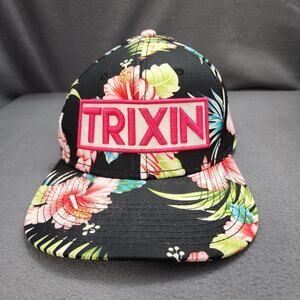 Trixin Floral Snapback Hat Black Hawaiian Flat Bill Cap OTTO Streetwear One Size